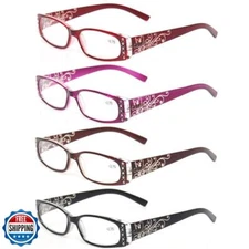 Kerecsen Reading Glasses 4 Pairs Ladies Readers Spring Hinge with Laser Patte