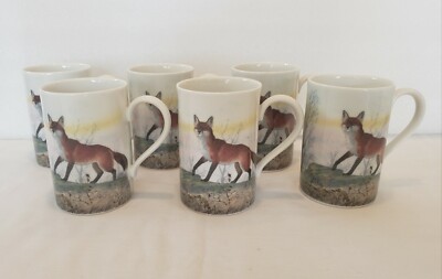 Dunoon Mugs 4 Inch Sherwood Wildlife Scene Fox Deer Terry Riley Cups Set Of 6