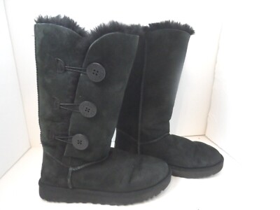 UGG Bailey Button Suede Sheepskin Boots Women's Black #1016227