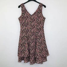 CDC Women's 6 Mini Dress Black Red Floral Layered Tiered V-Neck Tank Sheath CJ18