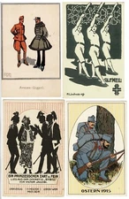 4 Art Nouveau Postcards related to Military incl. Scarcer Ones