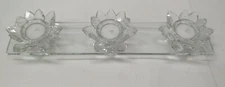 Crystal Lotus Tealight Candle Holder,3-Arms, Clear Glass Candlestick Holders, 