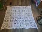 White Cotton Handmade Crochet 63x54" Coverlet Blanket Bed Spread New Yarn Art