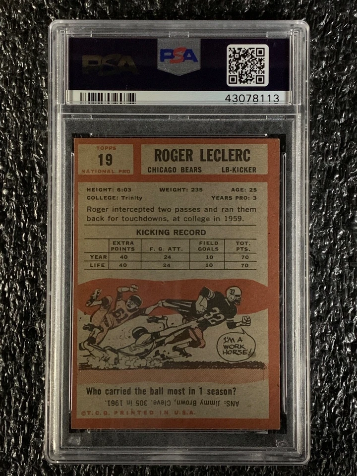 1962 Topps Football #19 Roger Leclerc PSA 7 - Image 2 of 2
