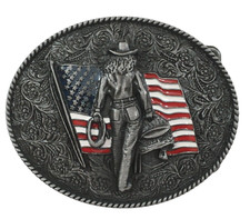 Western Cowgirl Belt Buckle Girls Belt Buckles American West USA Flag Rodeo