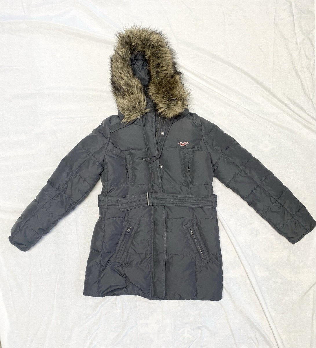 Hollister Y2K Puffer 80% Down 20% Feather Jacket Faux Fur Hood