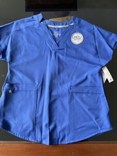 NWT Climate Right Cuddl Duds Scrub Top Blue Uniform School Nurse Pockets XS