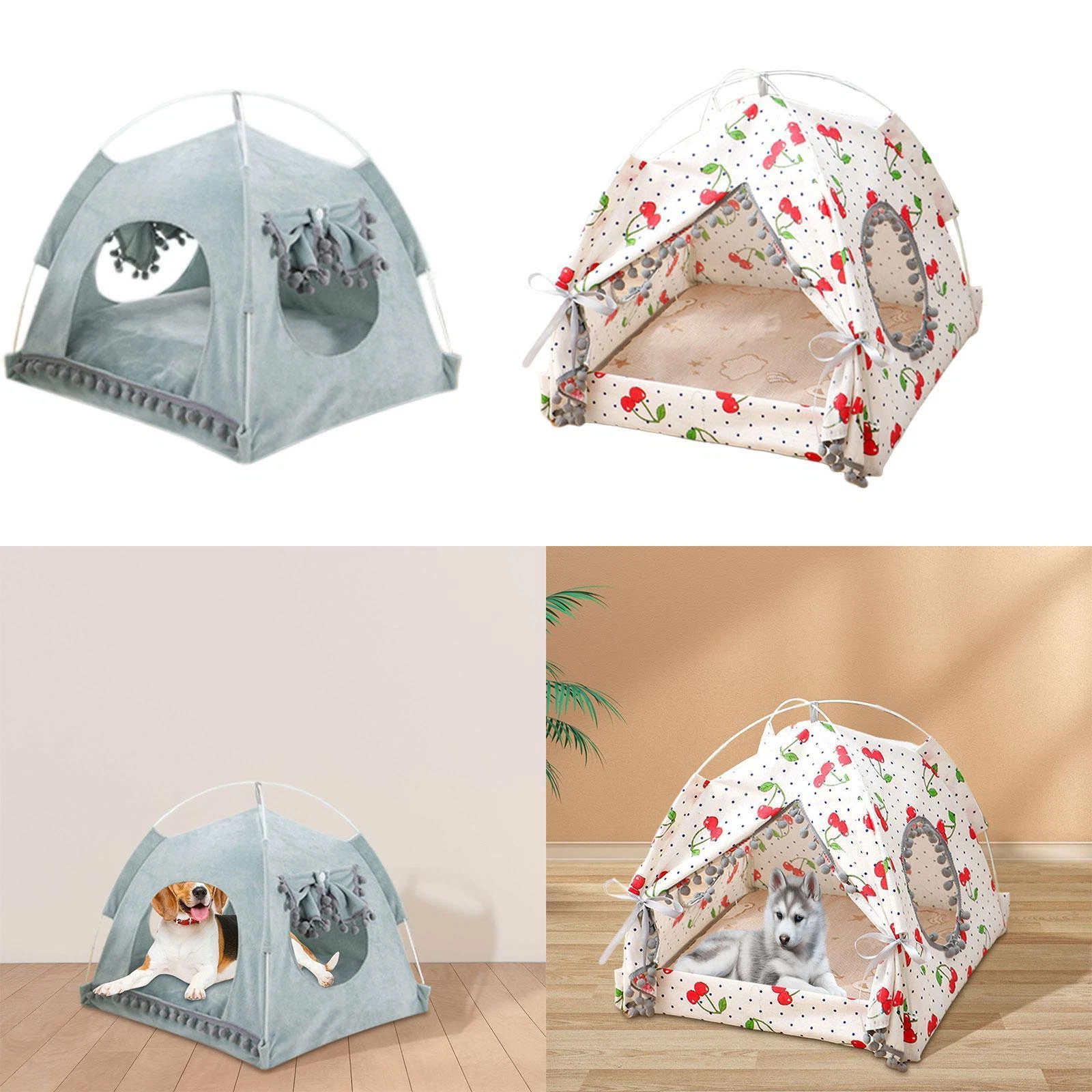 Cat House Cat Kennel Cave Hideout Breathable Cabin with Cushion Pet Bed Cage