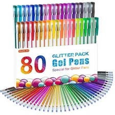 Glitter Gel Pens,40 Color Glitter Gel Pens+40 Refills for Drawing Crafts,80-Pack