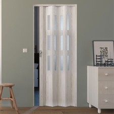 Porta interna a soffietto bianca porte con vetro satinato dimensioni 88,5x214 cm