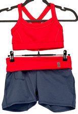 Zella Girl Workout Set Junior's Medium Jog Bra & Large Biker Shorts Gray Salmon