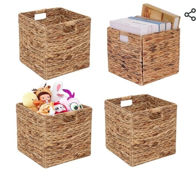 Storage Baskets Wicker Cube Baskets Foldable Handwoven Water Hyacinth Laundry-image