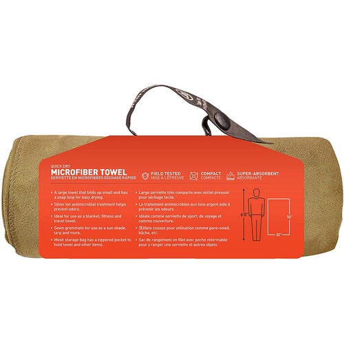 Serviette Microfibre McNett Tactical Coyote - Ultra-compacte Et Séchage Rapide, Taille L Avec Sac