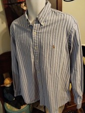 Ralph Lauren Shirt Blue Striped Classic Fit Men's XL Long Sleeve Polo