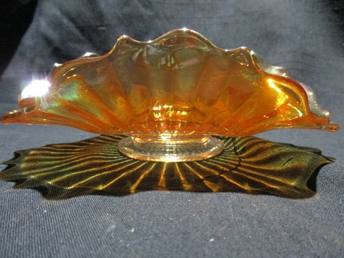 Fenton Smooth Rays Tri corner Sauce Plate Tray Tidbit Marigold Carnival - Picture 4 of 8