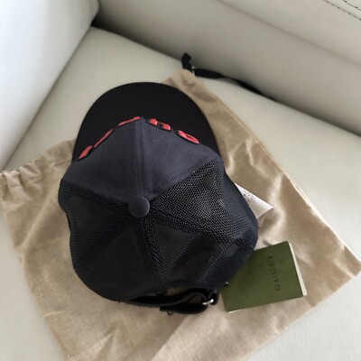 NWT GUCCI BASEBALL CAP BLACK RED SIZE XS Logo Hat Unisex | eBay