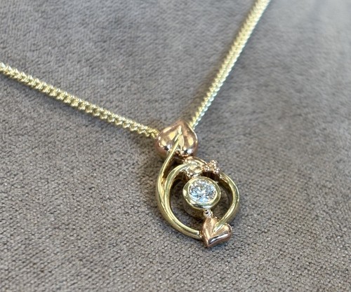 Ciondolo Clogau oro giallo e rosa 9 ct albero della vita amore vite diamanti 22" raro - Foto 5 di 9