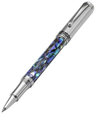 Xezo Maestro Rollerball Pen, Paua Abalone Inlay. Chrome Plated. Handmade, LE