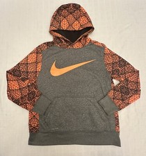 Nike Dri Fit Therma Gray Orange Swoosh Hoodie Youth Large L