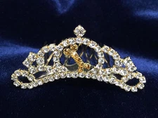 Crystal Rhinestones Dog Mini Tiara w/ Gold Bone/Gold Plated/Comb.Gold Tiara.1" .