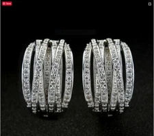 0.90 Ct Moissanite Multi Row Twist Elegant Huggie Earrings 925 Sterling Silver