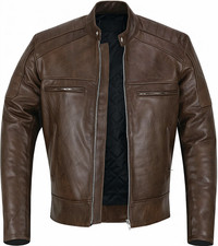 Mens Genuine Leather Jacket Cowhide Motorbike Motorcycle Moto-Jacket Real Leathr
