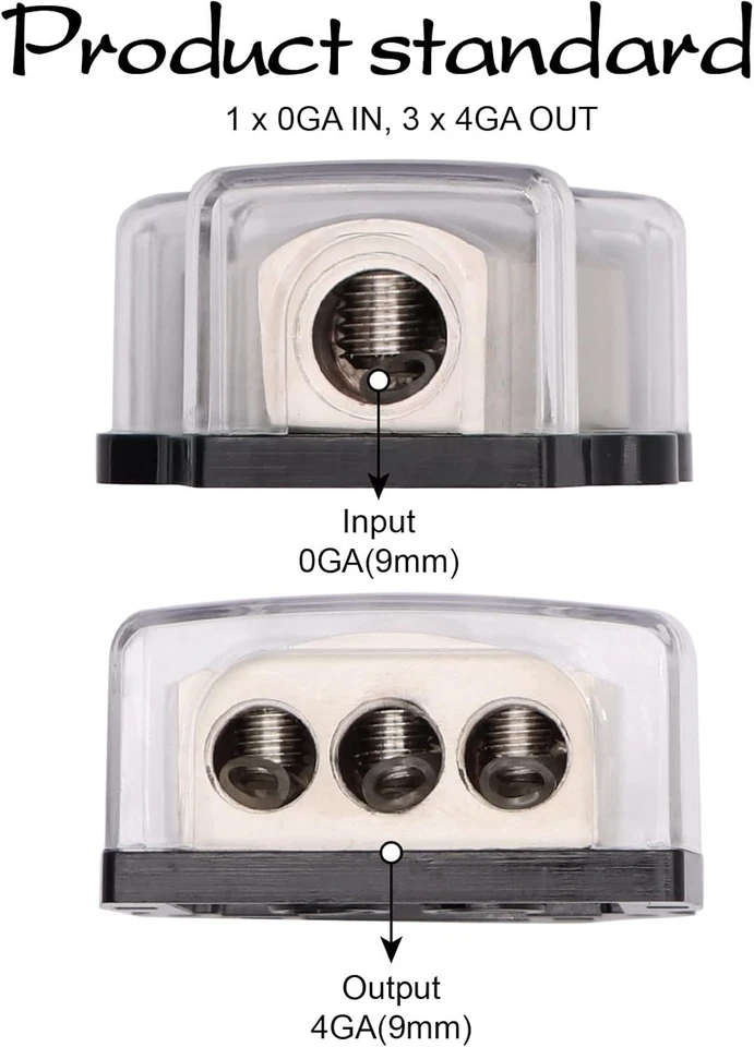 Power Distribution Block Car Audio 3-Way 1x 0 Gauge Input 3x 4 Gauge Output - Image 4 of 4