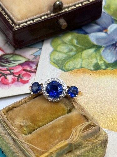 10k GOLD Blue Stone Ring ESTATE FIND Size 6.5 - Picture 2 of 11