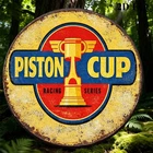 Tin Metal Signs Home Décor 8x8 Round, "Piston Cup" Vintage Decorative Racing-The
