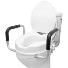 Rehausseur Toilette Adulte avec Accoudoirs 10 cm, Rehausseur WC avec Couvercl...