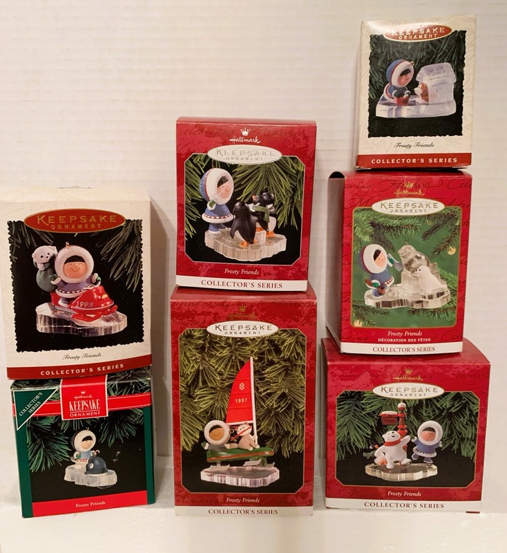 HALLMARK Frosty Friends Christmas Ornaments lot 6 ’92 – ‘00 Series Boxes w/ Tabs
