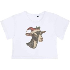 'Goat Wearing Santa Hat' Women's Cotton Crop Tops (CO055023)