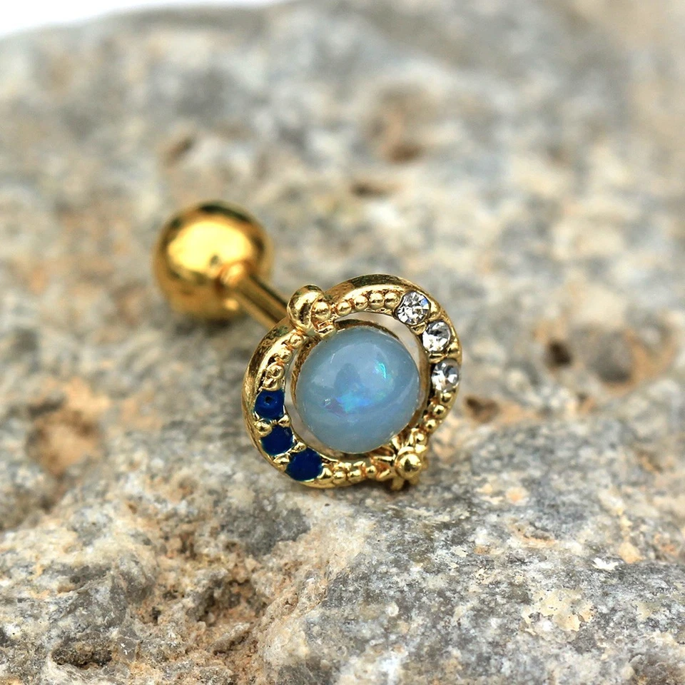 Pendiente cartílago galaxia azul chapado en oro Foto 2 de 3