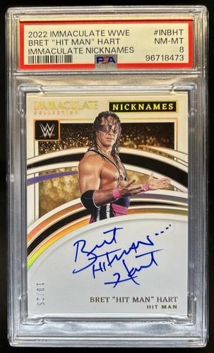 2022 Immaculate WWE Bret "Hit Man" Hart Nicknames Auto Autograph #/25 PSA 8