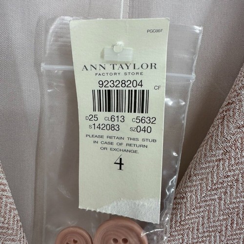 Ann Taylor Tweed Blazer Sakko 4 Fischgrätmuster 3 Knöpfe Arbeit Karriere Rosa Creme Neu mit Etikett - Bild 6 von 7