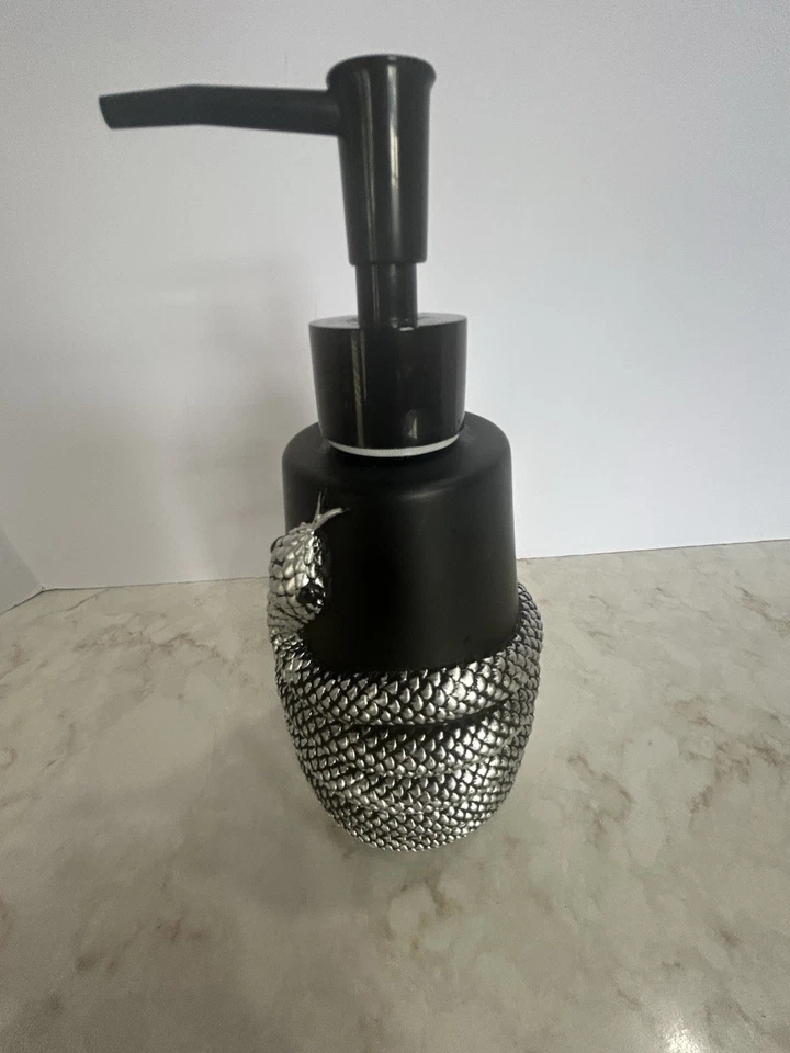 Black Resin Lotion/Soap Dispenser With Silver Snake Decor - Image 4 of 4