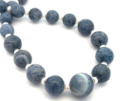 Designer Lee Sands 925 Sterling Silber blaue Koralle Perle abgestuft Perlenkette