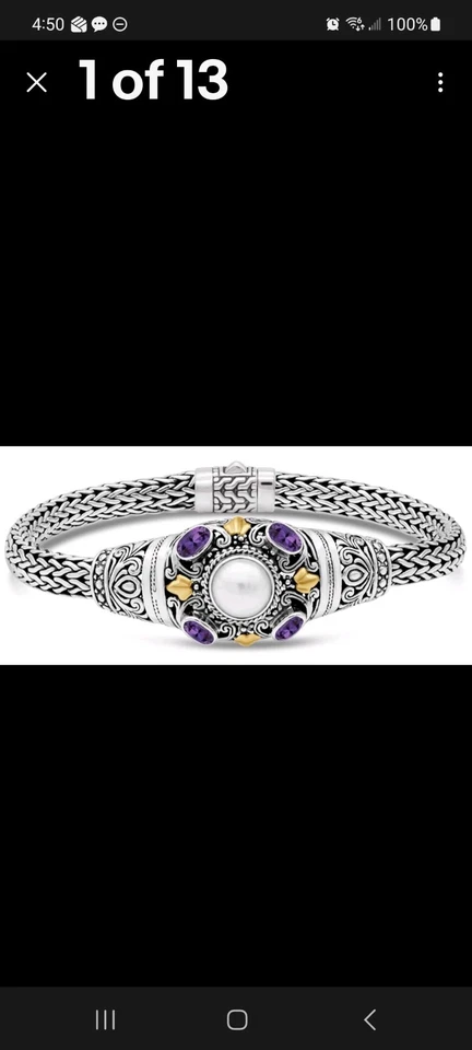 Pulseira DEVATA prata esterlina 925 ouro 18K pérola ametista DBK3556AM M/7,5" - Imagem 2 de 4