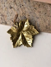 Vintage Gold Tone Gilt Wood Maple Leaf Christmas Ornament Pendant
