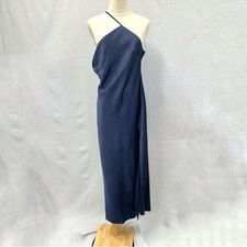 Asos Design one shoulder midaxi dress in satin w/ drape back in navy size 10 NWT