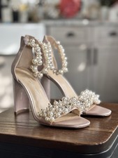 Betsey Johnson Fay Imitation Pearl Embellished Heels - Wedding Shoes SZ 7.5