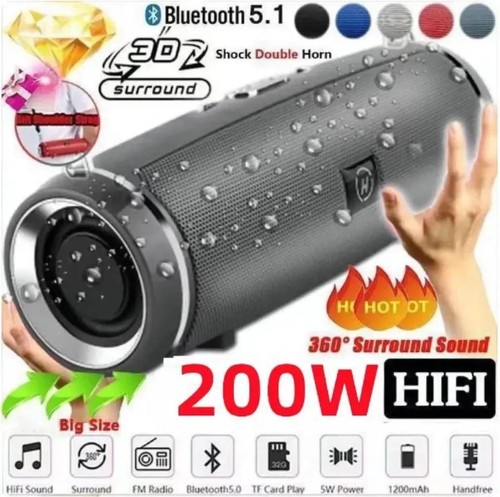 200W Portable Bluetooth Speaker - IPX7 Waterproof, Outdoor Subwoofer ...