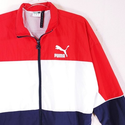 Puma Track Jacket Mens S Retro Red White Blue Logo Colorblock Pockets Full Zip