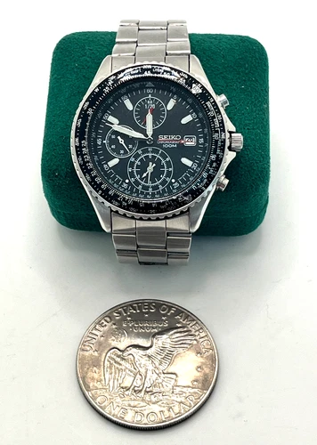 AS IS Vintage SEIKO Flightmaster 7T92-0CF0 Chronograph WR Men Watch NEW BATT
