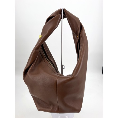 Valentino Garavani Roman Stud Twist Large Hobo Bag Brown Leather Gold Stud