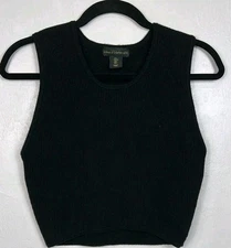 House Of Harlow 1960 Black Fitted Ribbed Knit Crop Top Size L