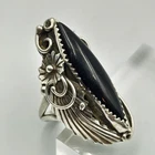 Vintage Native American Sterling Silver 925 Onyx Ring Sz 8