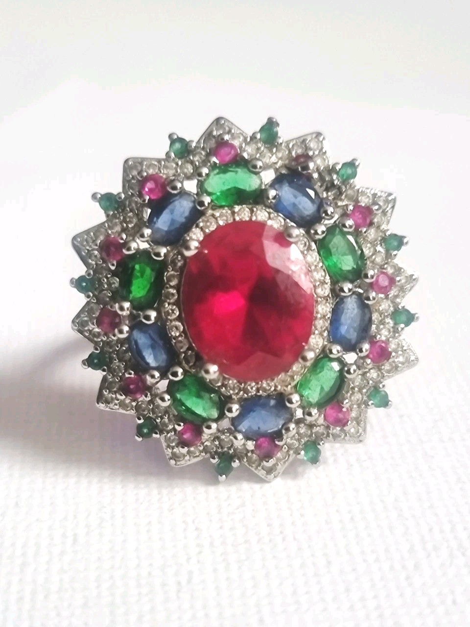 Ring Size Q Statement Faux Ruby Silver Plated Spa… - image 4