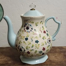 The Pioneer Woman Kari 2.7 Quart Tea Pot Stoneware Floral Design White Blue 11"