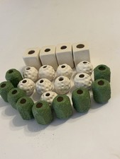 VTG Lot Of 22 Handmade Ceramic Macrame Beads White Green Textured 1 To 1 3/4